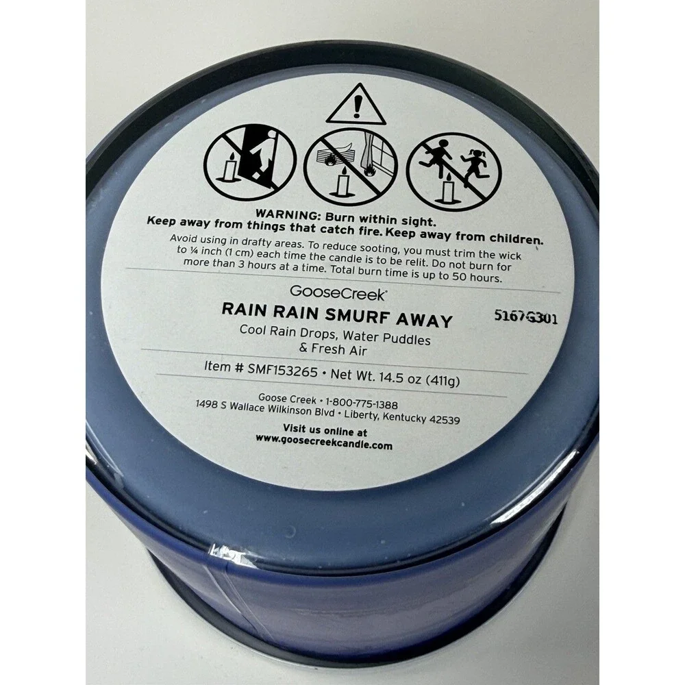 Goose Creek The Smurfs Rain Rain Smurf Away 3 Wick Candle 14.5 oz Soy Blend NEW